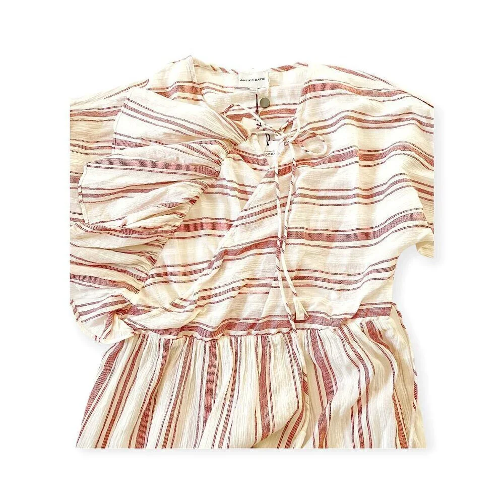 Antik Batik Serifos ruffled striped cotton‎ mini dress Size 42 FR/US 10, NWT